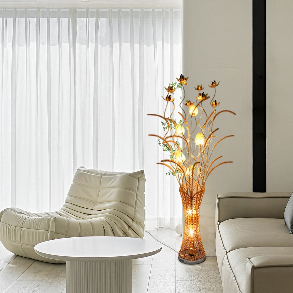 Elegant Gold Floral Floor Lamp with Curved Metal Branches