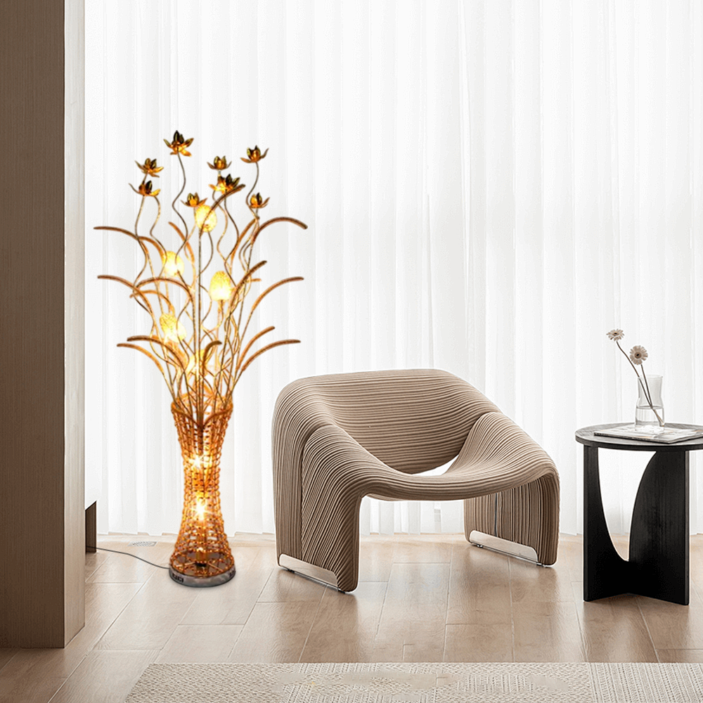 Elegant Gold Floral Floor Lamp with Curved Metal Branches