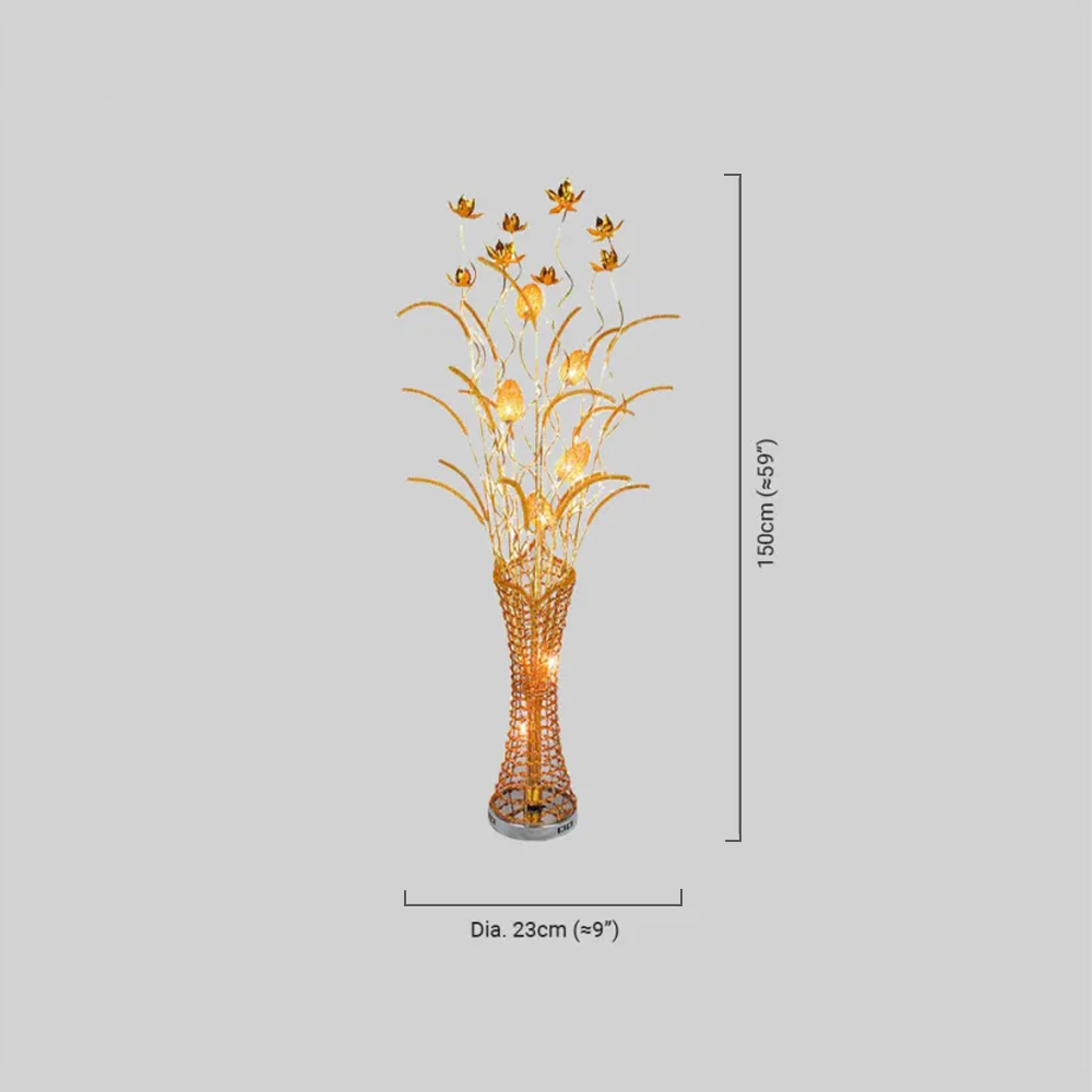 Elegant Gold Floral Floor Lamp with Curved Metal Branches