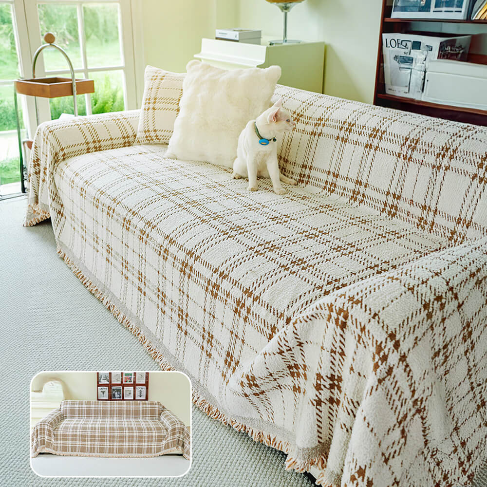 Classic Plaid Reversible Anti-Scratch Couch Cover Plush