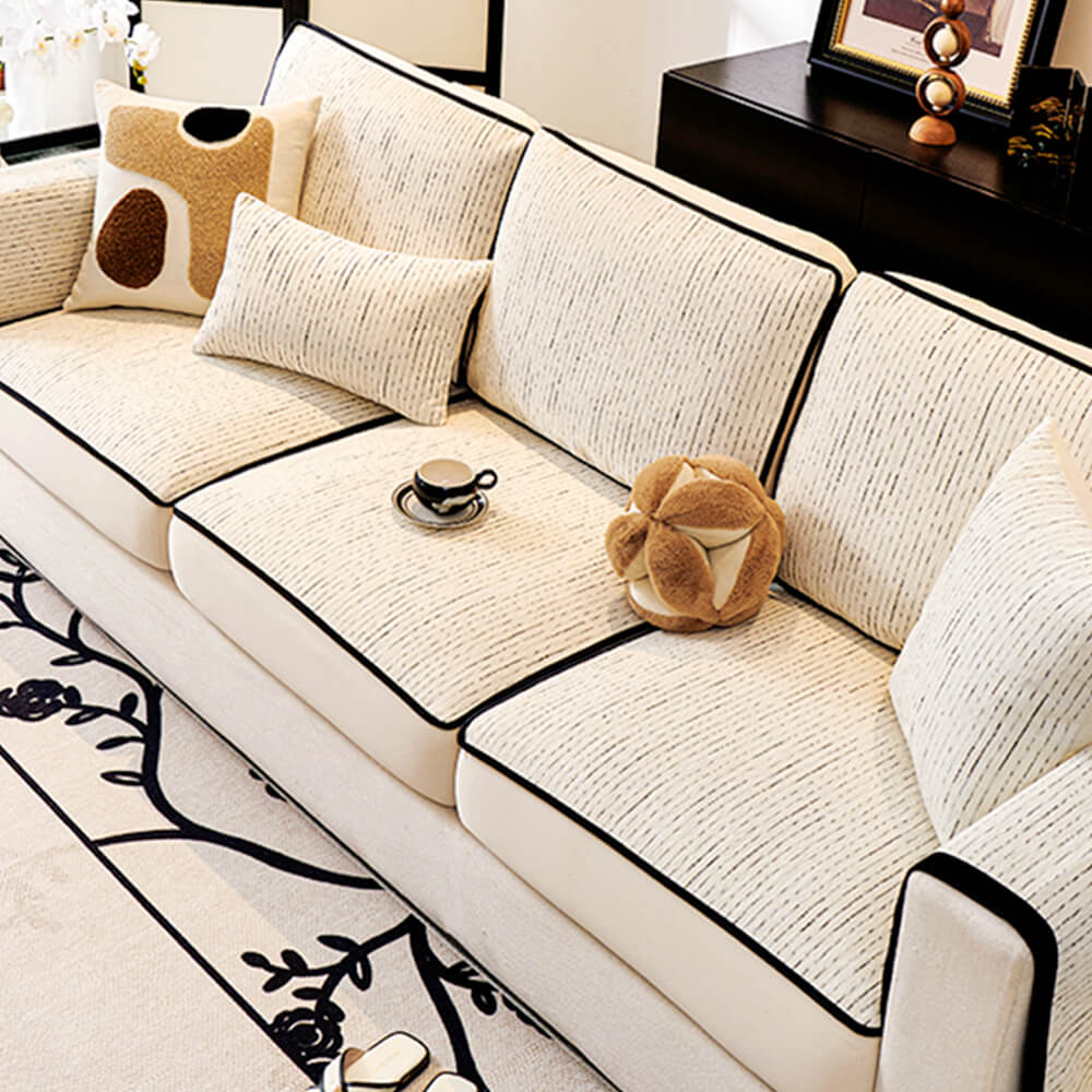 Linear Modern Stretch Chenille Full Wrap Couch Cover - Soft Durable Design