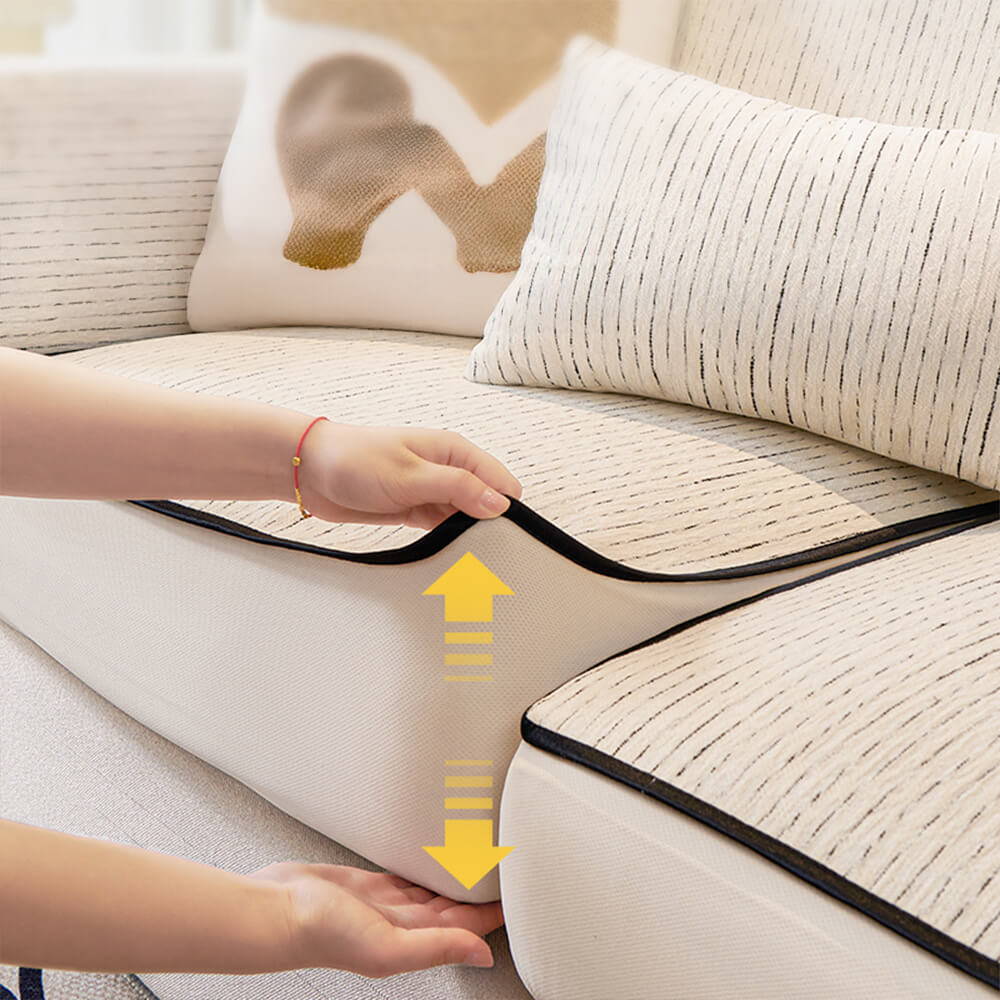 Linear Modern Stretch Chenille Full Wrap Couch Cover - Soft Durable Design