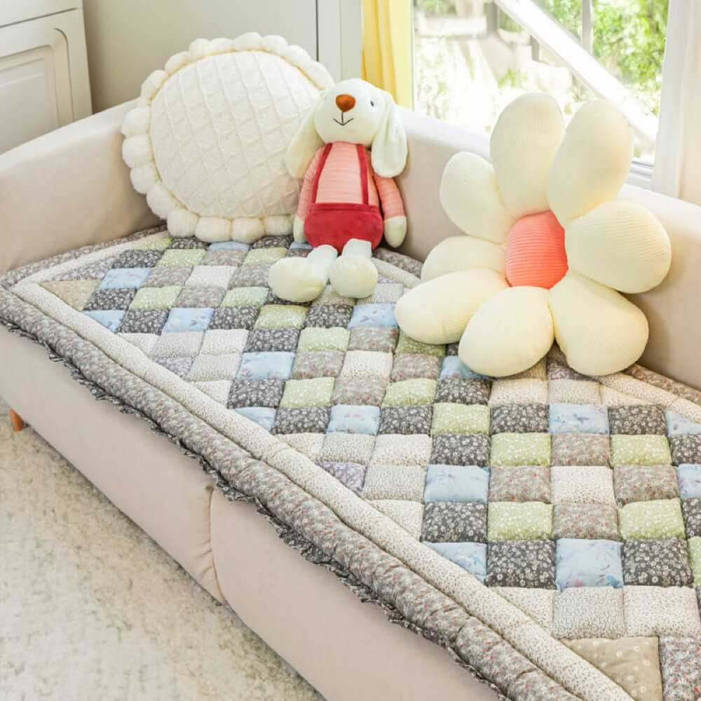 Floral Handmade Pure Cotton Protective Couch Cover, Non-Slip