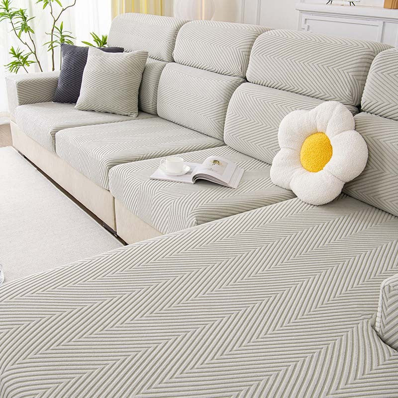 Fully Wrapped Herringbone Couch Cover in Durable Chenille