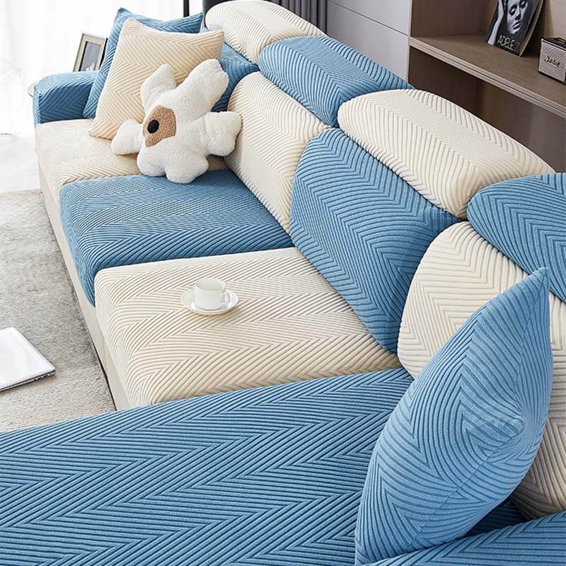 Fully Wrapped Herringbone Couch Cover in Durable Chenille