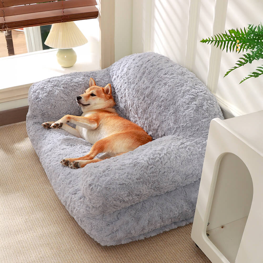 Faux Rabbit Fur Sofa Bed for Pets Ultra Soft Bolster Design