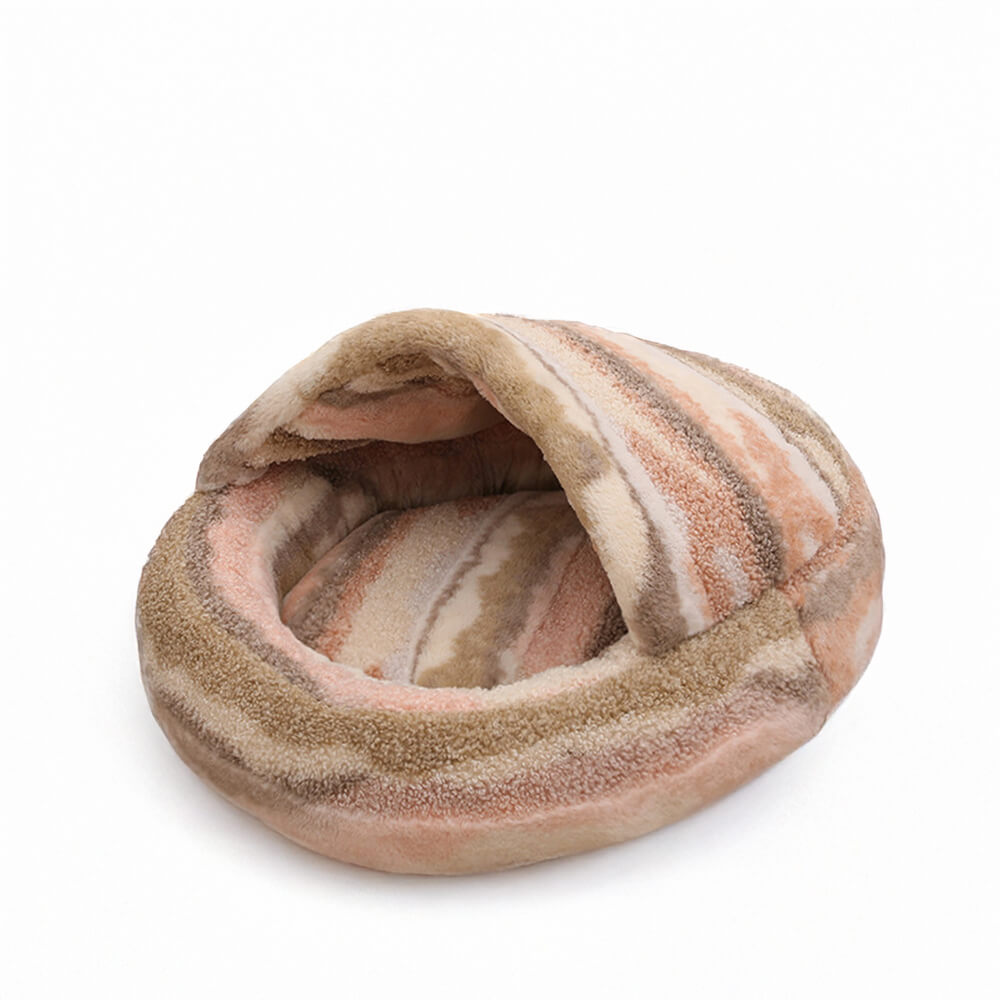 Marble-Striped Cave Bed Cozy Stylish Secure Plush Comfort