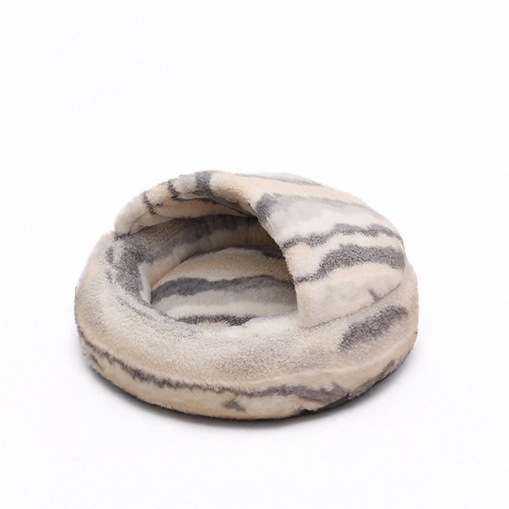 Marble-Striped Cave Bed Cozy Stylish Secure Plush Comfort