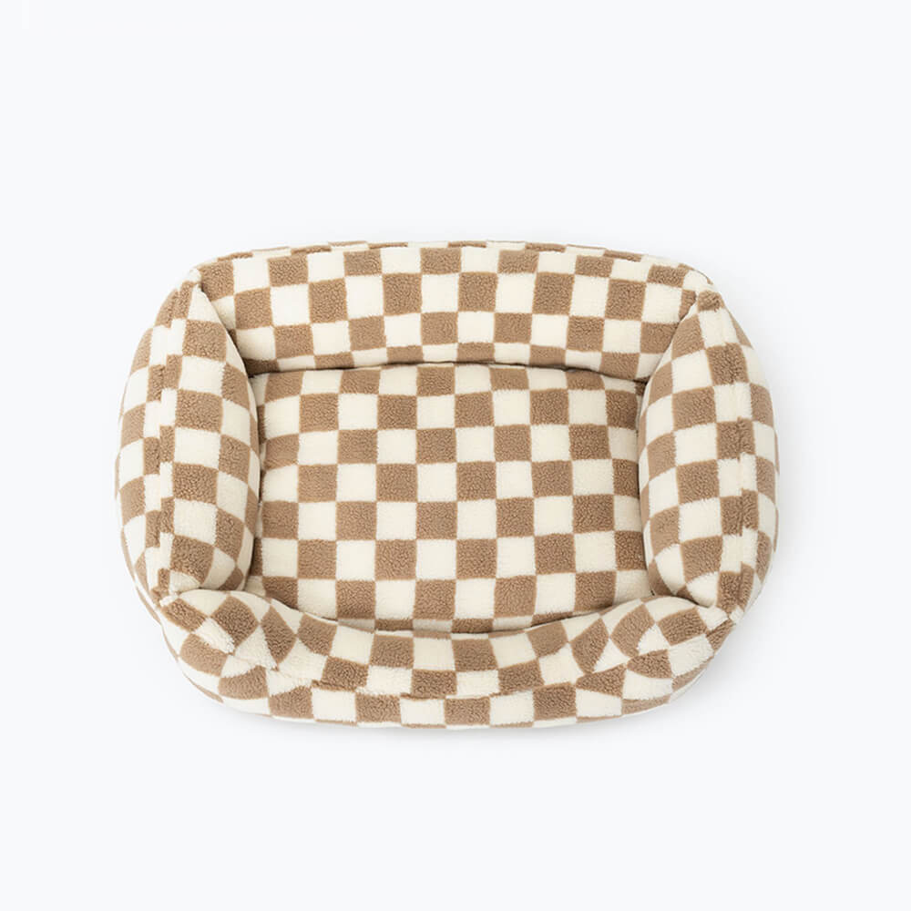 Checkerboard Cozy Pet Bed Warmth Style Comfort Soft Fabric