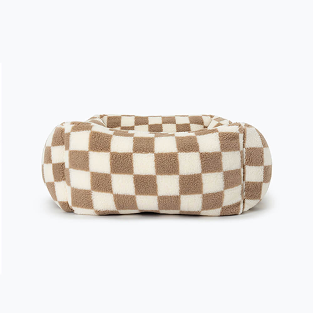 Checkerboard Cozy Pet Bed Warmth Style Comfort Soft Fabric