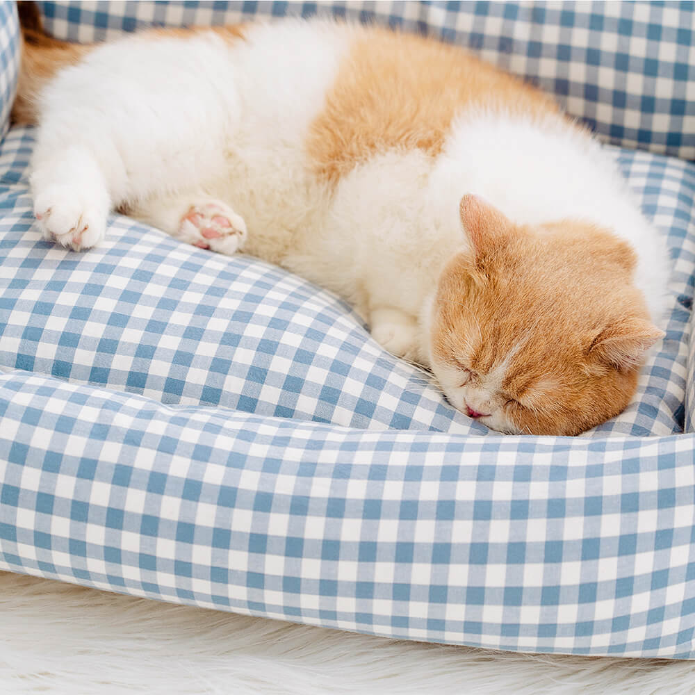 Soft Cotton Plaid Pet Bed Cozy Breathable Easy to Clean