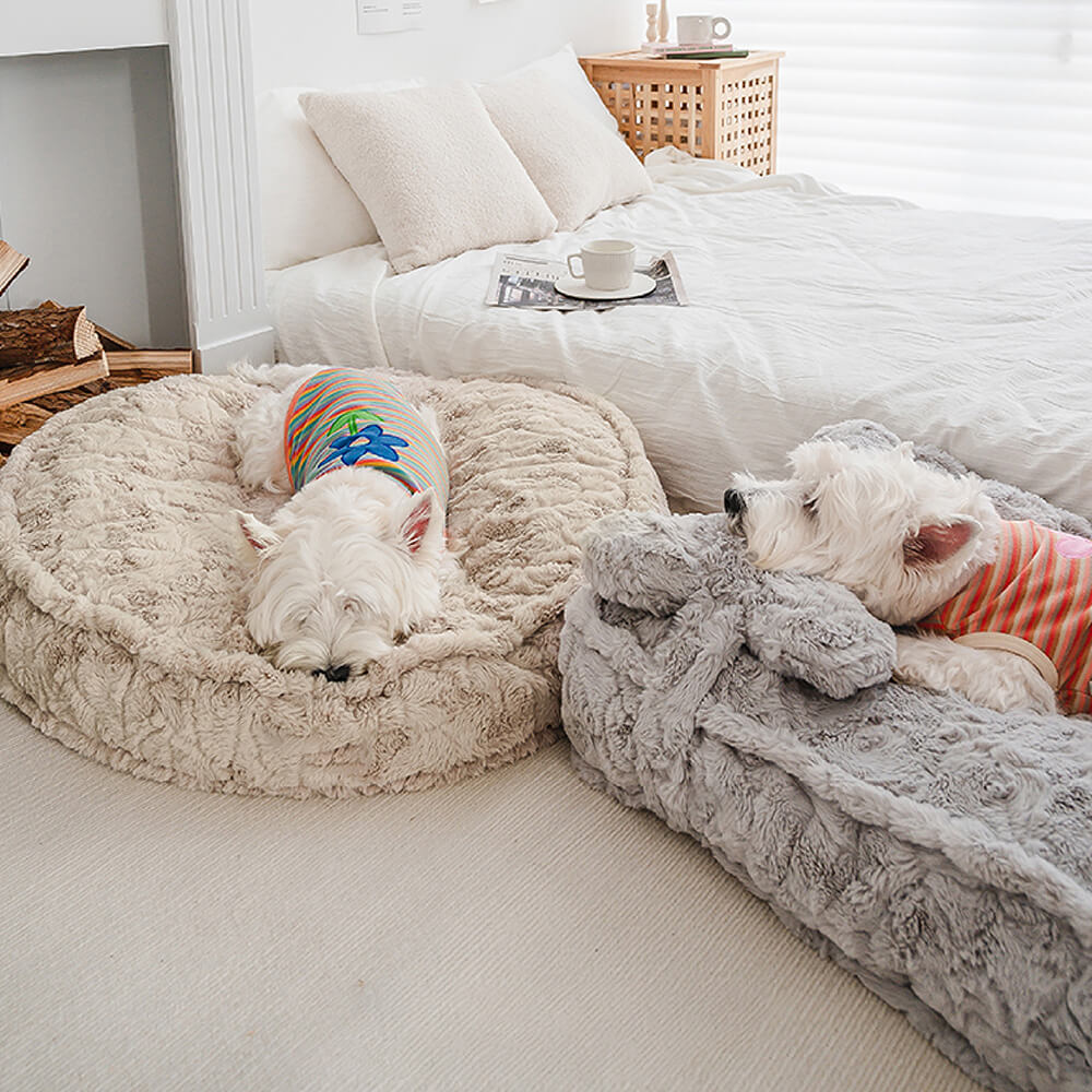 Warming Fluffy Round Cloud Dog Bed with Supportive Pillow