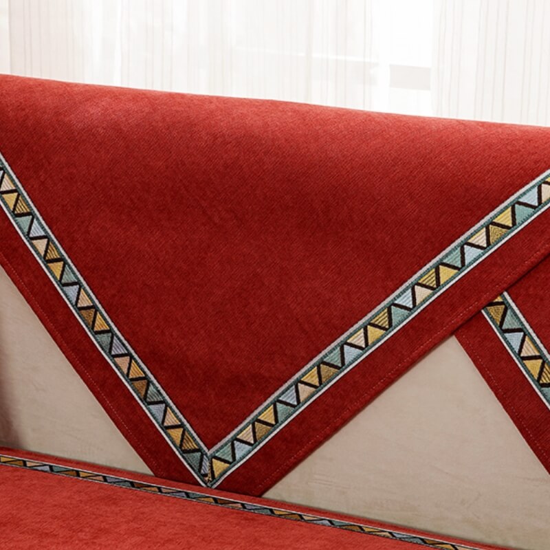 Geometric Decor Solid Color Chenille Non-Slip Couch Cover
