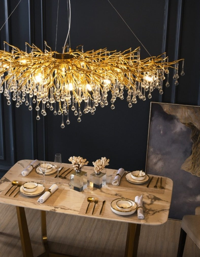 Ooze Chandelier – Majestic LED Crystal Pendant Light with K9 Crystals | Silver/Gold Frame