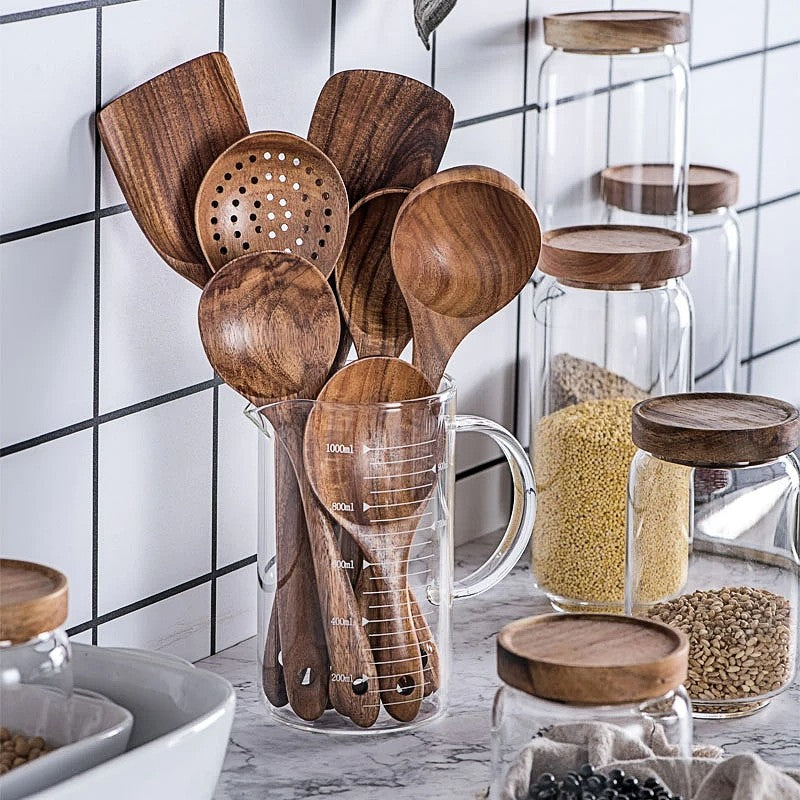 NordTeak 7-Piece Kitchen Utensil Set - Premium Teak Wood Tools