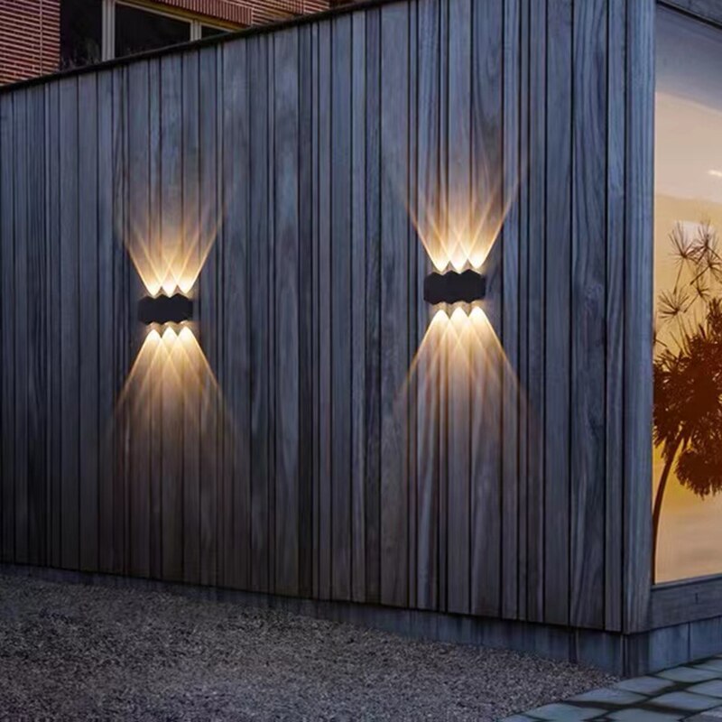 Zion - Hex Shaped Up/Down Outdoor Wall Light Black White