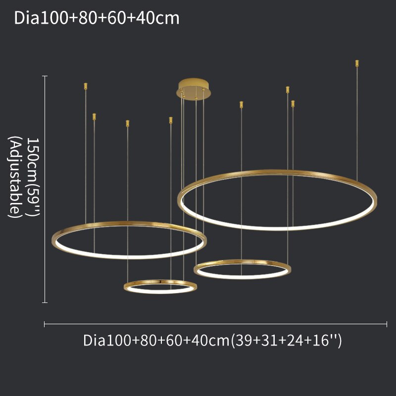 Coterie LED Chandelier – Minimalist Pendant Light in Brushed Titanium & Gold