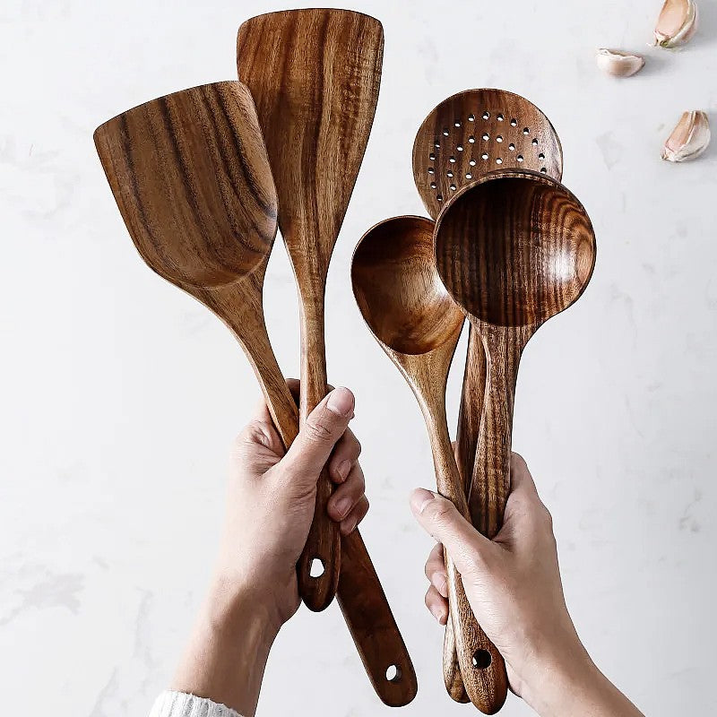 TeakChef 7-Piece Kitchen Utensil Set Premium Teak Tools