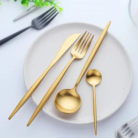 LuxeSet – Luxury Minimalist 24-Piece Stainless Steel Dinnerware