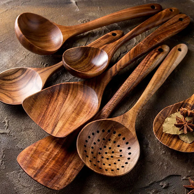 TeakChef 7-Piece Kitchen Utensil Set Premium Teak Tools