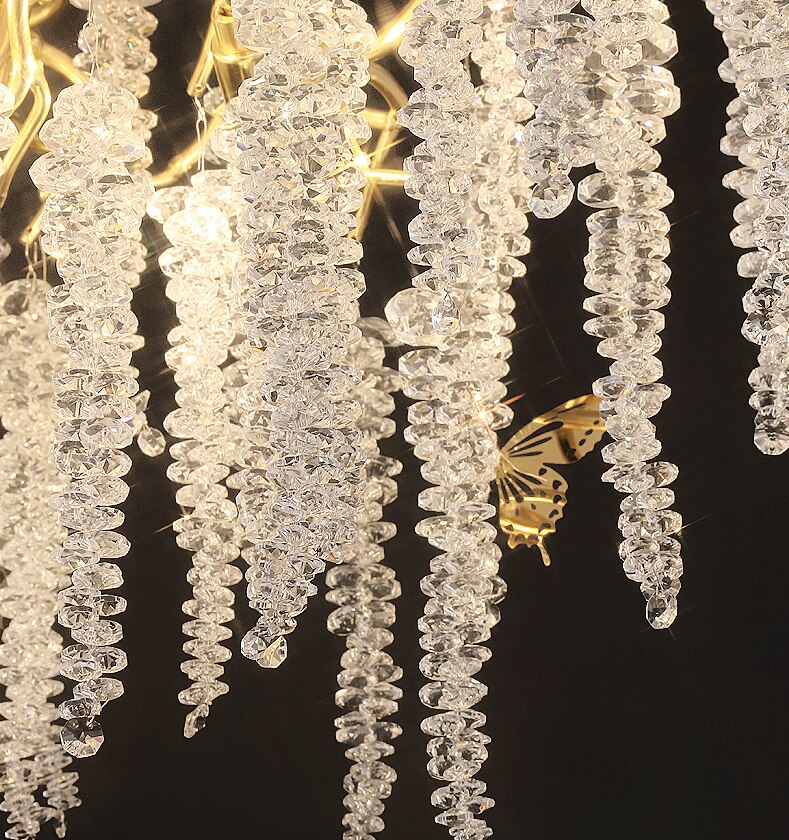 Essence Crystal LED Chandelier – Organic K9 Crystal Clusters with Gold Metal Frame for Dining, Living Room & Hotel
