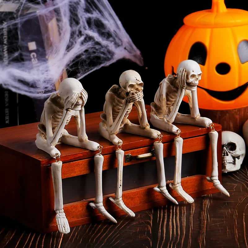 3-Piece Halloween Skeleton Figurine Set