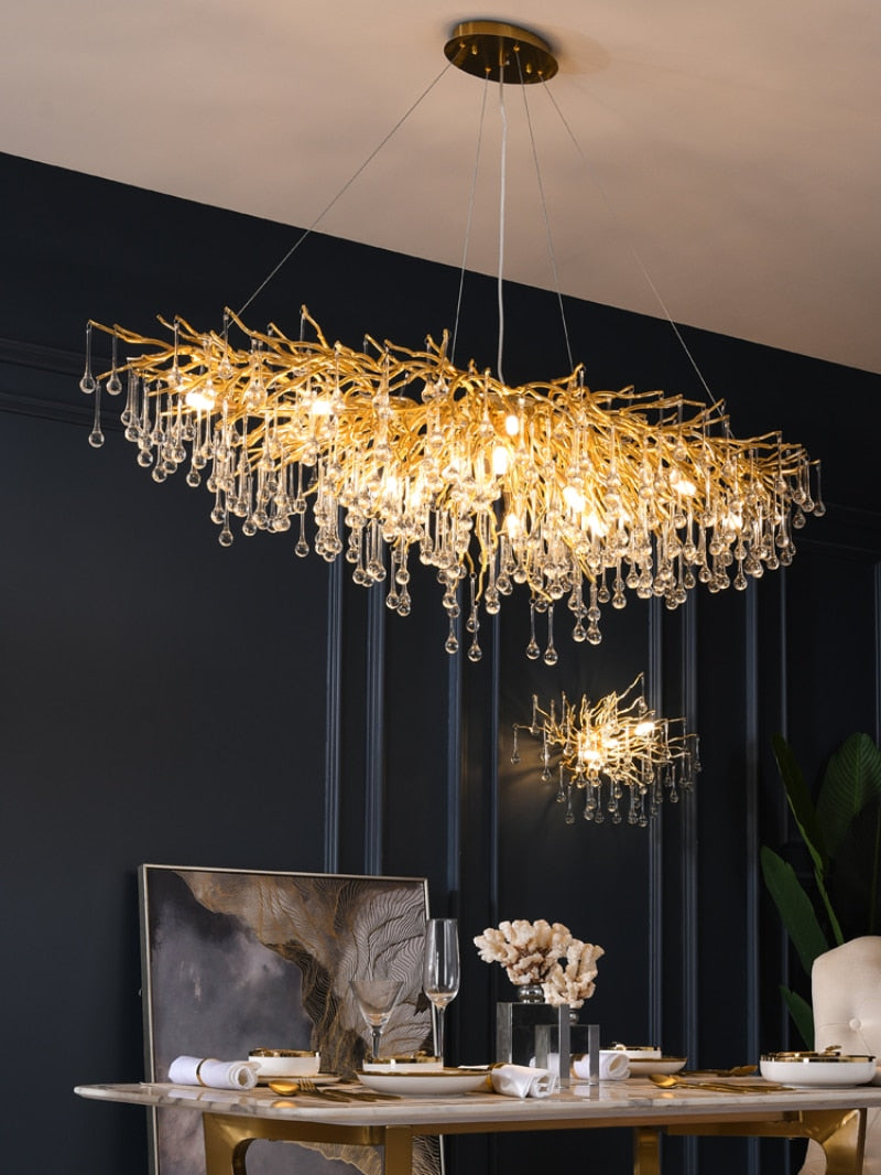 Ooze Chandelier – Majestic LED Crystal Pendant Light with K9 Crystals | Silver/Gold Frame
