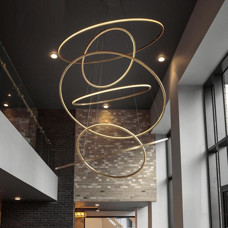 Vienna Chandelier – Modern LED Pendant Light with Stainless Steel & Gold Finish | Adjustable Hanging Length, Perfect for High Ceilings