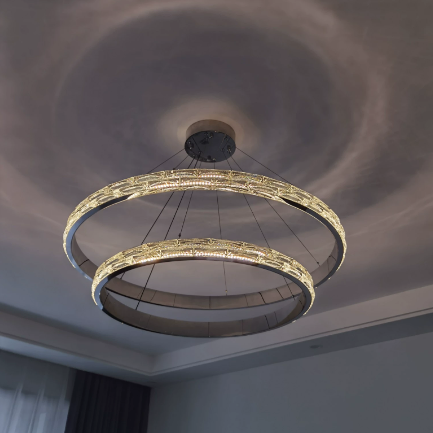 Oslo Chandelier – Modern Crystal LED Pendant Light with Stainless Steel Frame