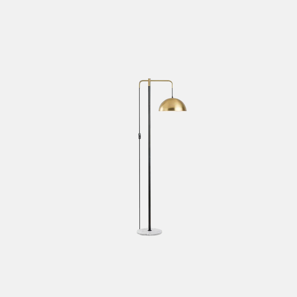Modern Gold and Black Floor Lamp with Hemispherical Shade