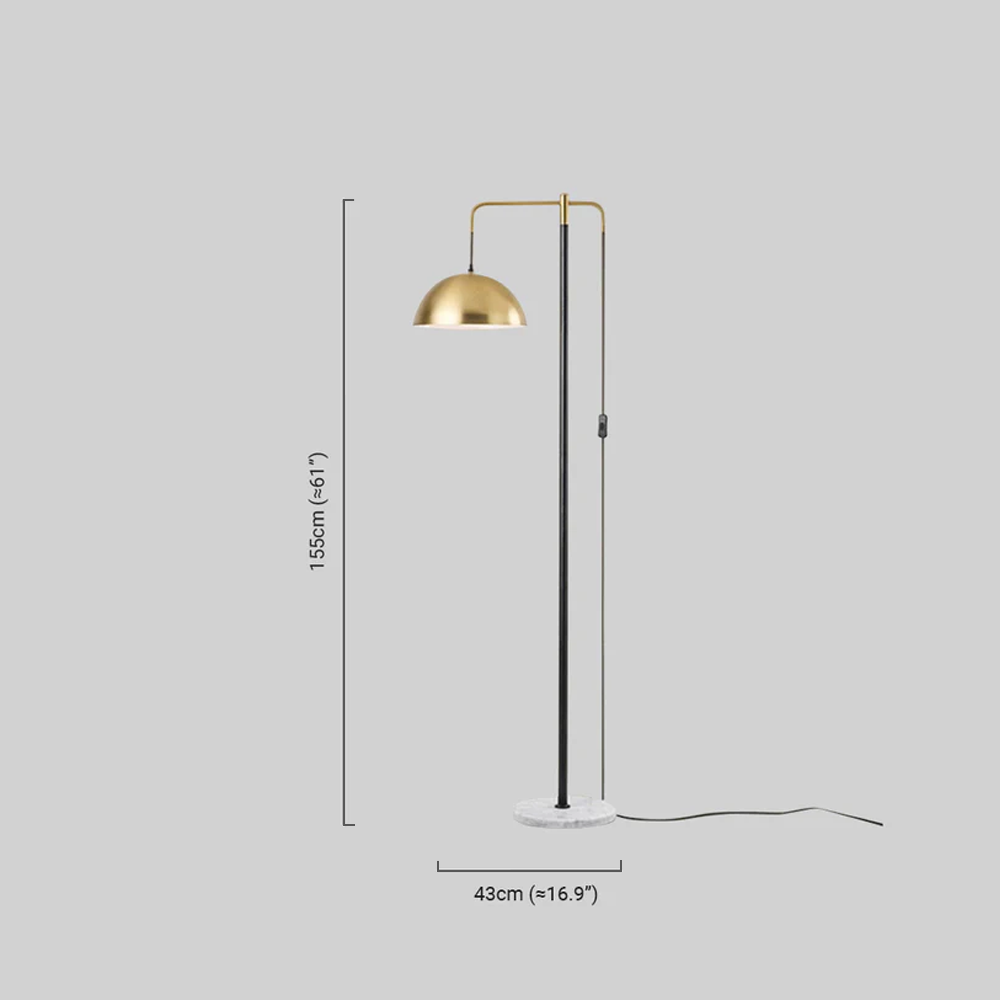 Modern Gold and Black Floor Lamp with Hemispherical Shade