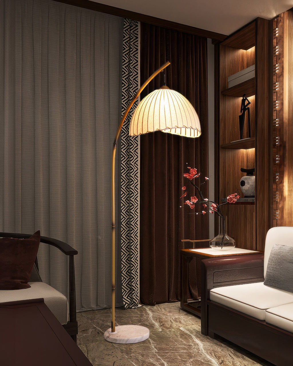Cultural Zen Bamboo Floor Lamp Illumination with Dimming Feature