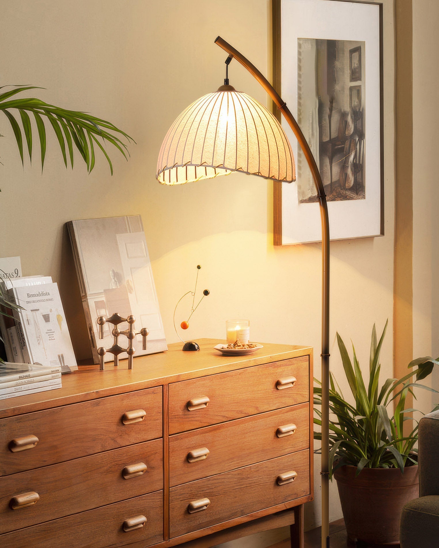 Cultural Zen Bamboo Floor Lamp Illumination with Dimming Feature