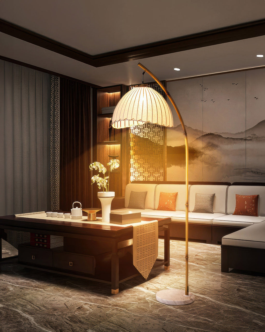 Cultural Zen Bamboo Floor Lamp Illumination with Dimming Feature