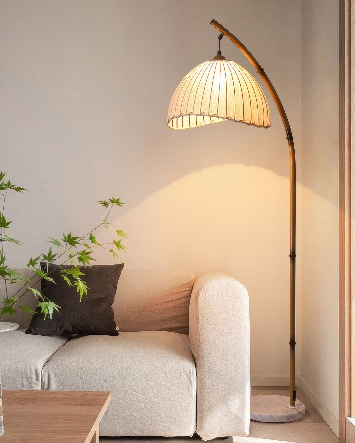 Cultural Zen Bamboo Floor Lamp Illumination with Dimming Feature