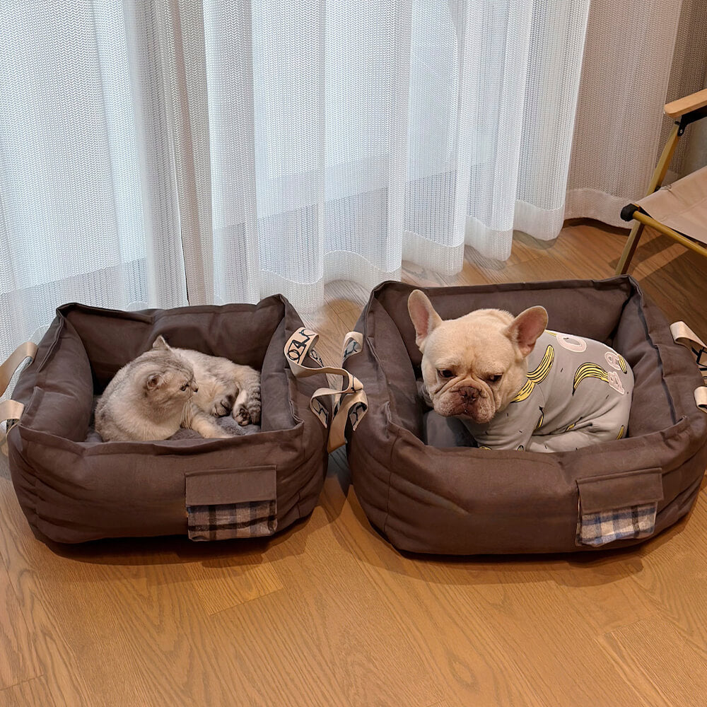 Portable Pet Bed with Handle Cozy Washable Dog Bed