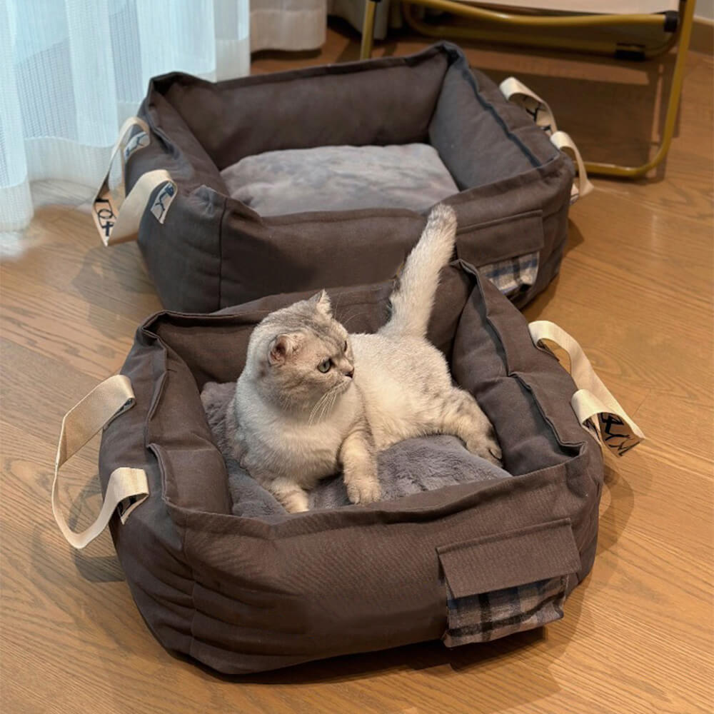 Portable Pet Bed with Handle Cozy Washable Dog Bed