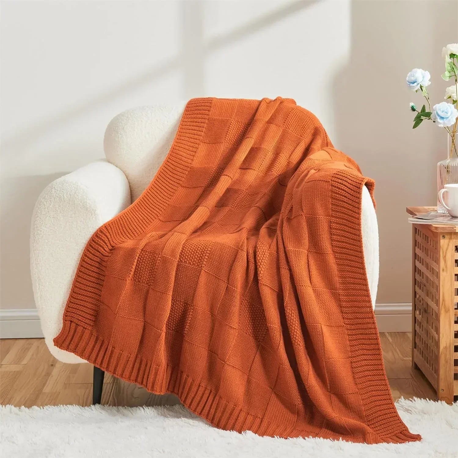 Bohemian Waffle Knit Blanket for Cozy Home Decor