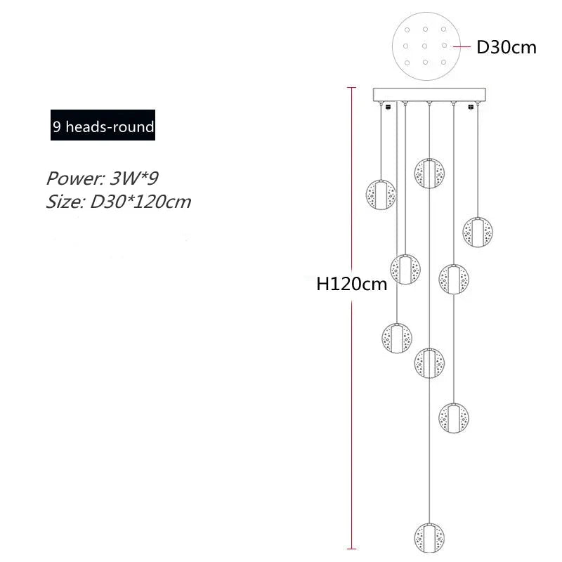 Polar Chandelier – Modern LED Pendant Light with Stainless Steel Frame & Glass Balls
