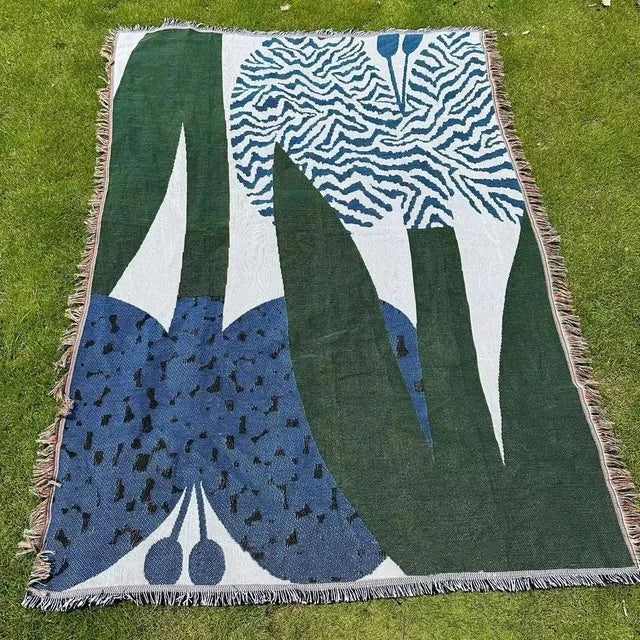 Woven Cotton-Blend Throw Blanket – Multi-Use with Tassel Detail