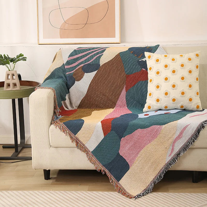 Woven Cotton-Blend Throw Blanket – Multi-Use with Tassel Detail