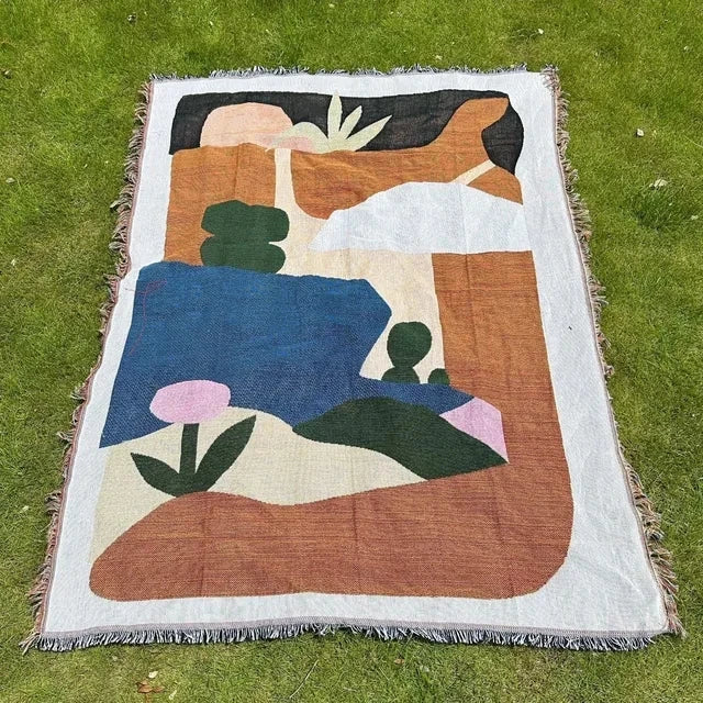 Woven Cotton-Blend Throw Blanket – Multi-Use with Tassel Detail