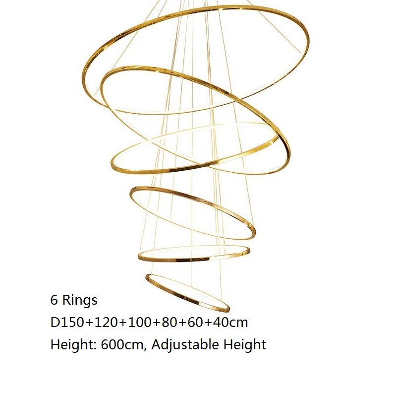 Vienna Chandelier – Modern LED Pendant Light with Stainless Steel & Gold Finish | Adjustable Hanging Length, Perfect for High Ceilings