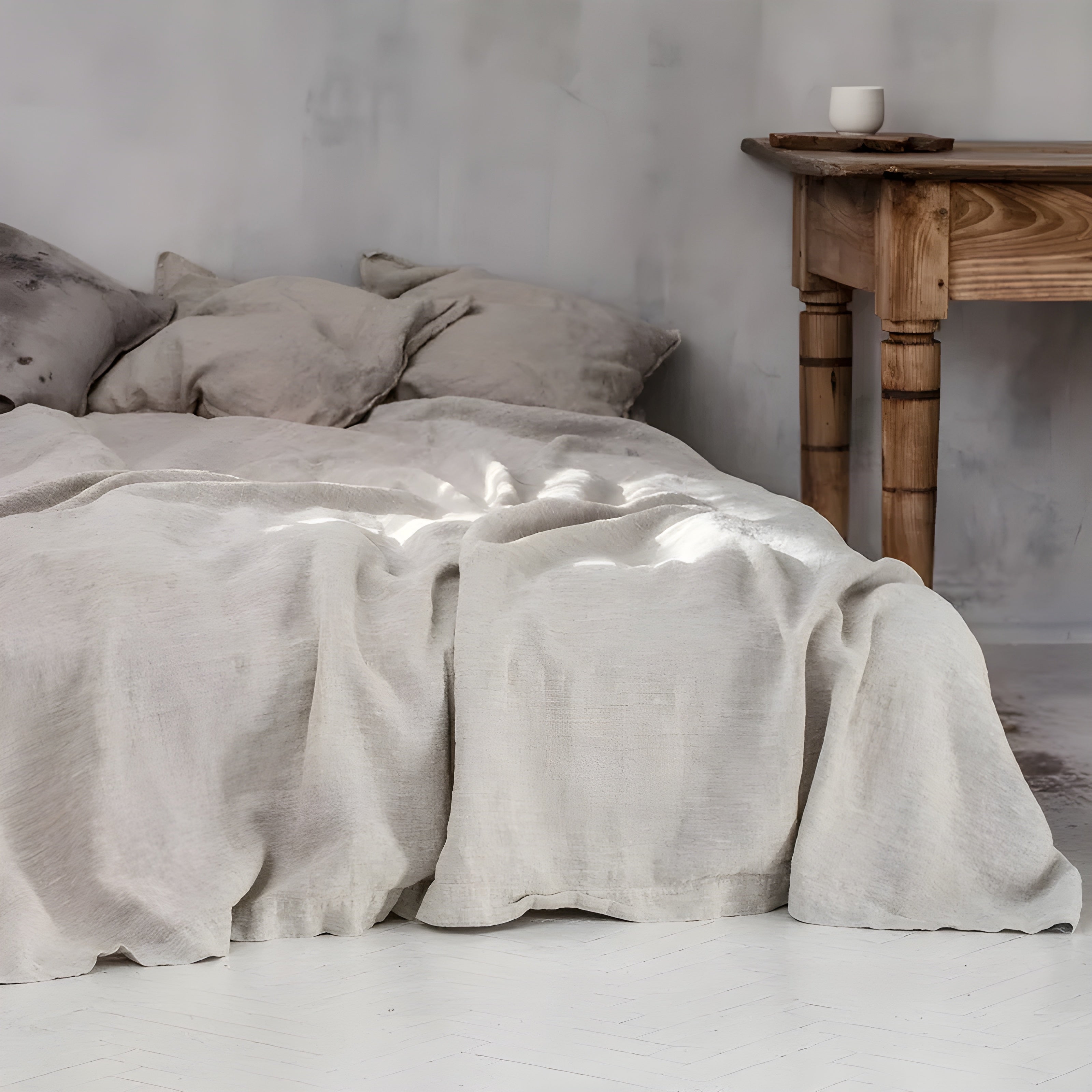 3PCS 100% Washed Linen Sheet Set - Natural Flax Bed Sheets with 2 Pillowcases