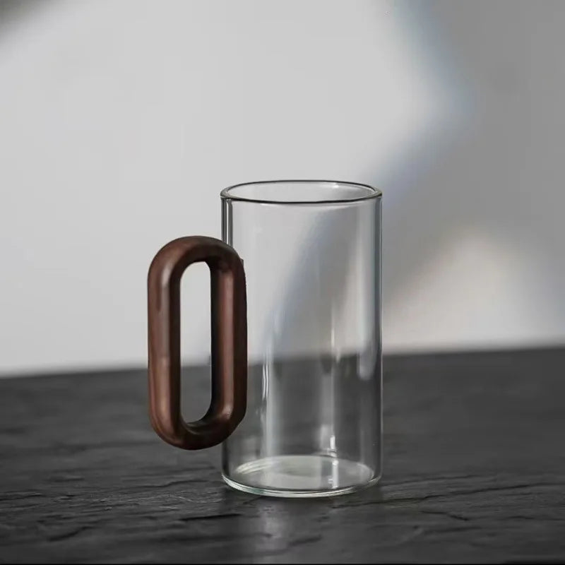 OakHaven Glass Mug – Rustic Elegance with Wooden Handle