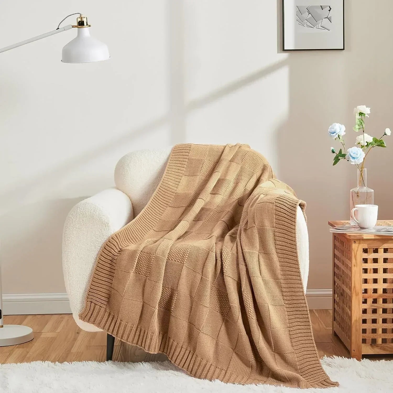Bohemian Waffle Knit Blanket for Cozy Home Decor