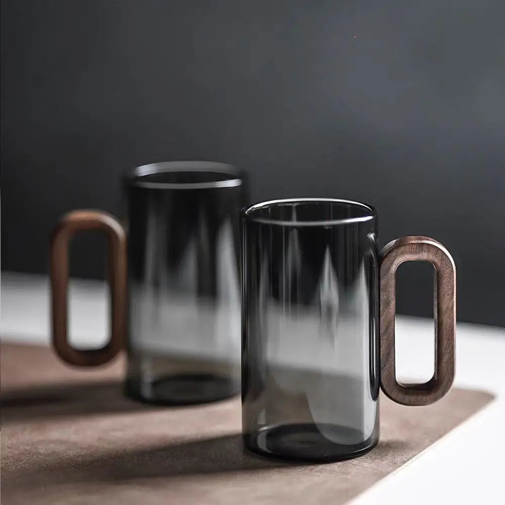 OakHaven Glass Mug – Rustic Elegance with Wooden Handle
