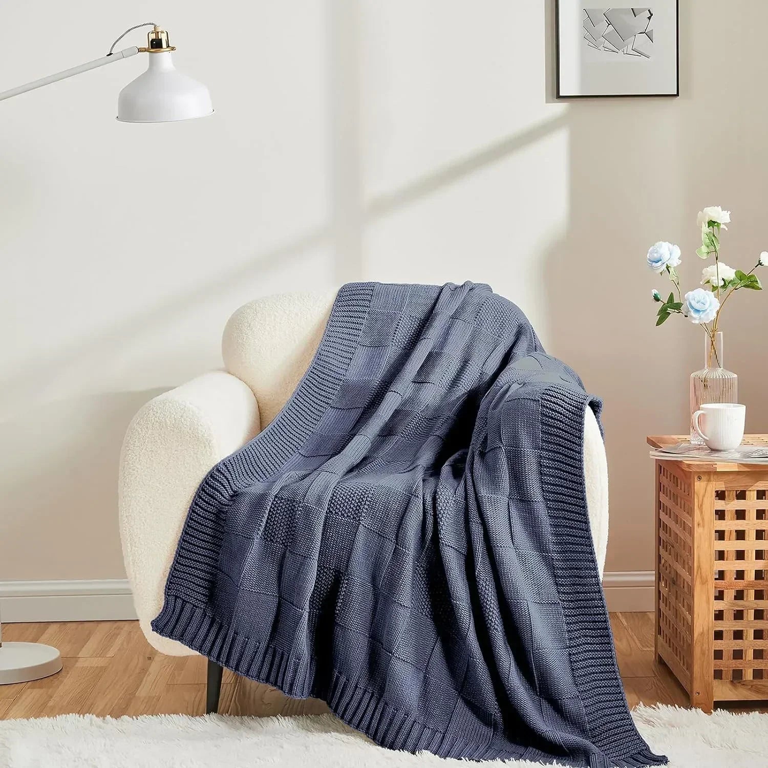 Bohemian Waffle Knit Blanket for Cozy Home Decor