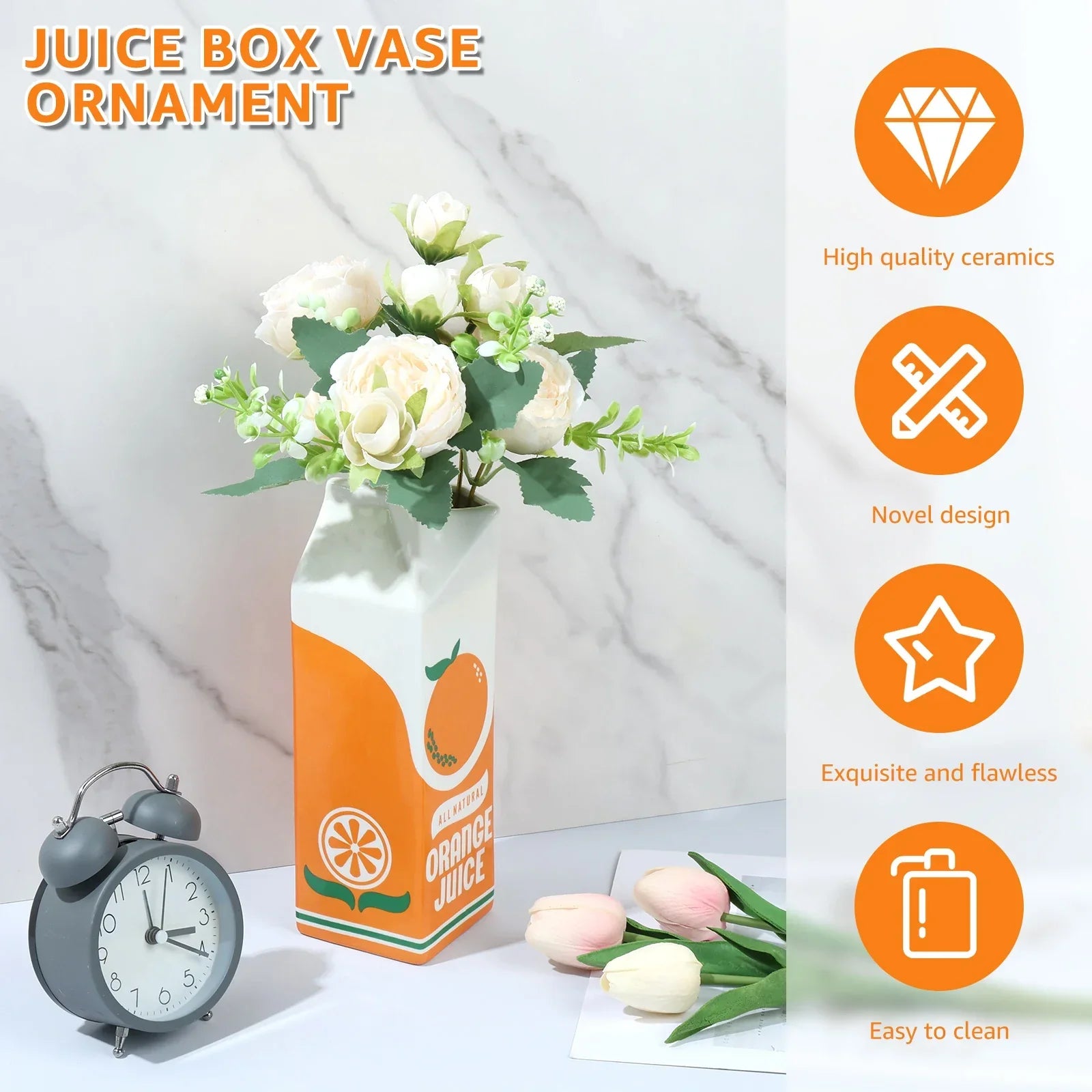 Vintage Orange Juice Ceramic Vase for Flowers and Decor