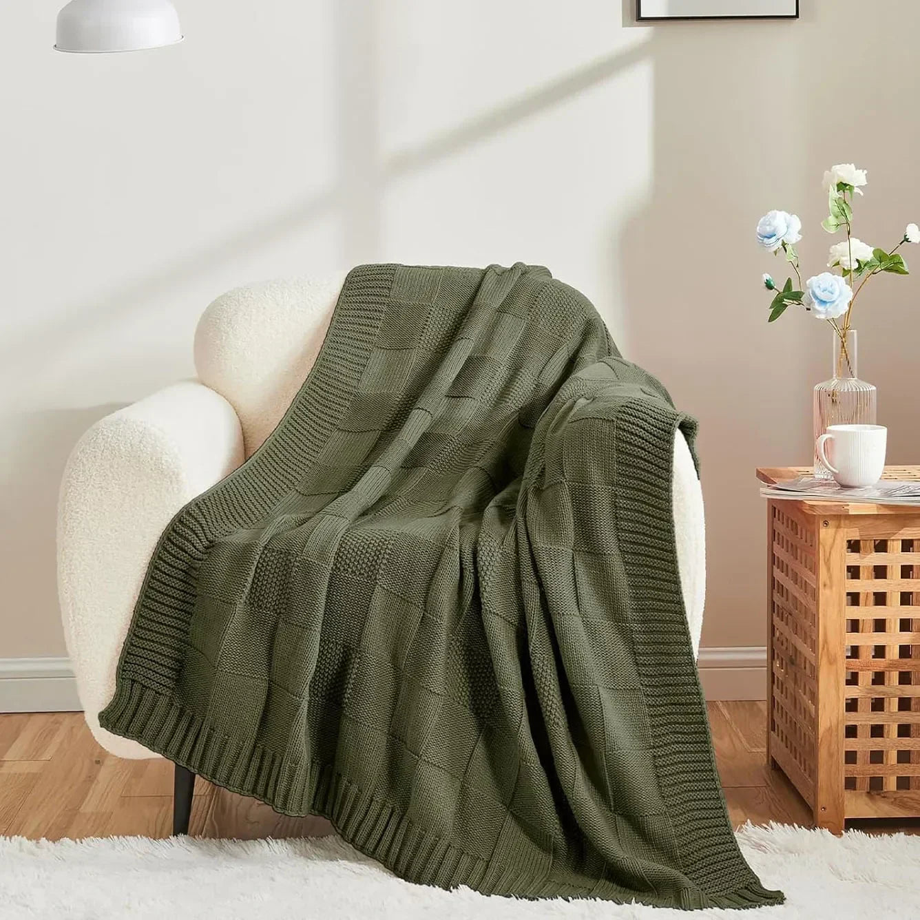 Bohemian Waffle Knit Blanket for Cozy Home Decor